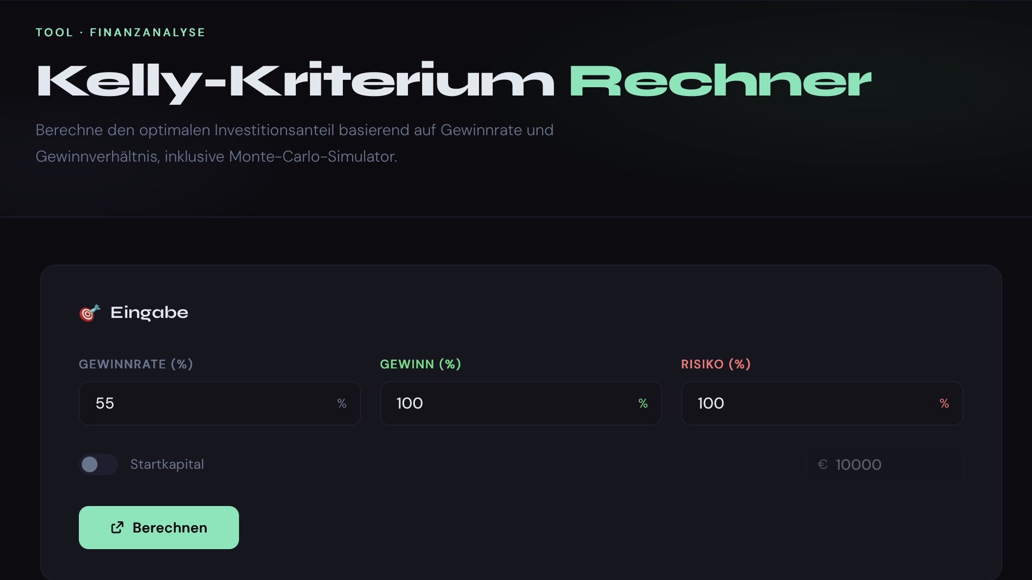 Kelly-Kriterium Tool Preview