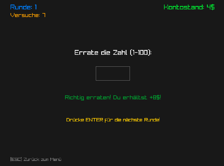 Bildschirm beim Gewinnen